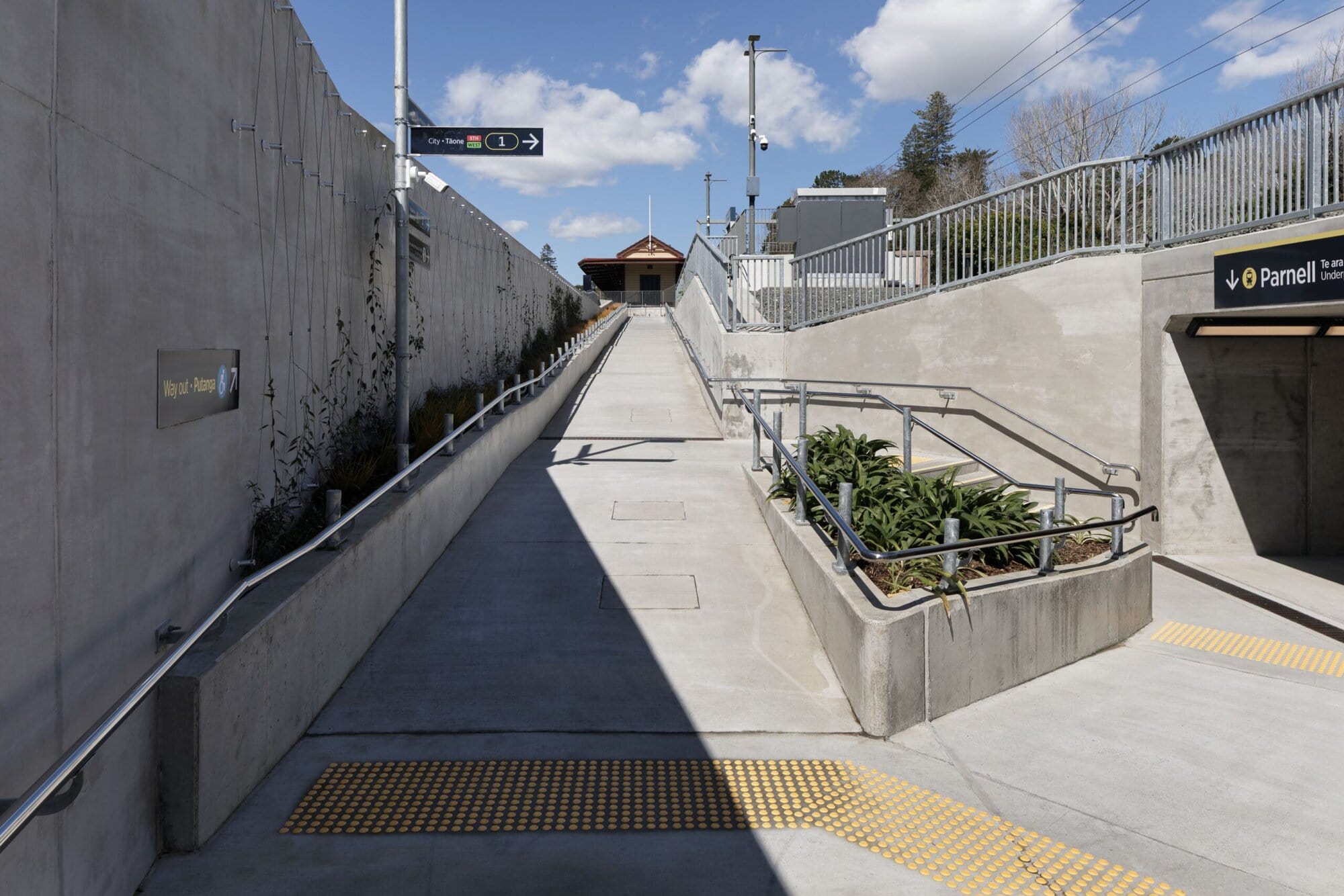 Ramp towards Parnell station building from underpass.