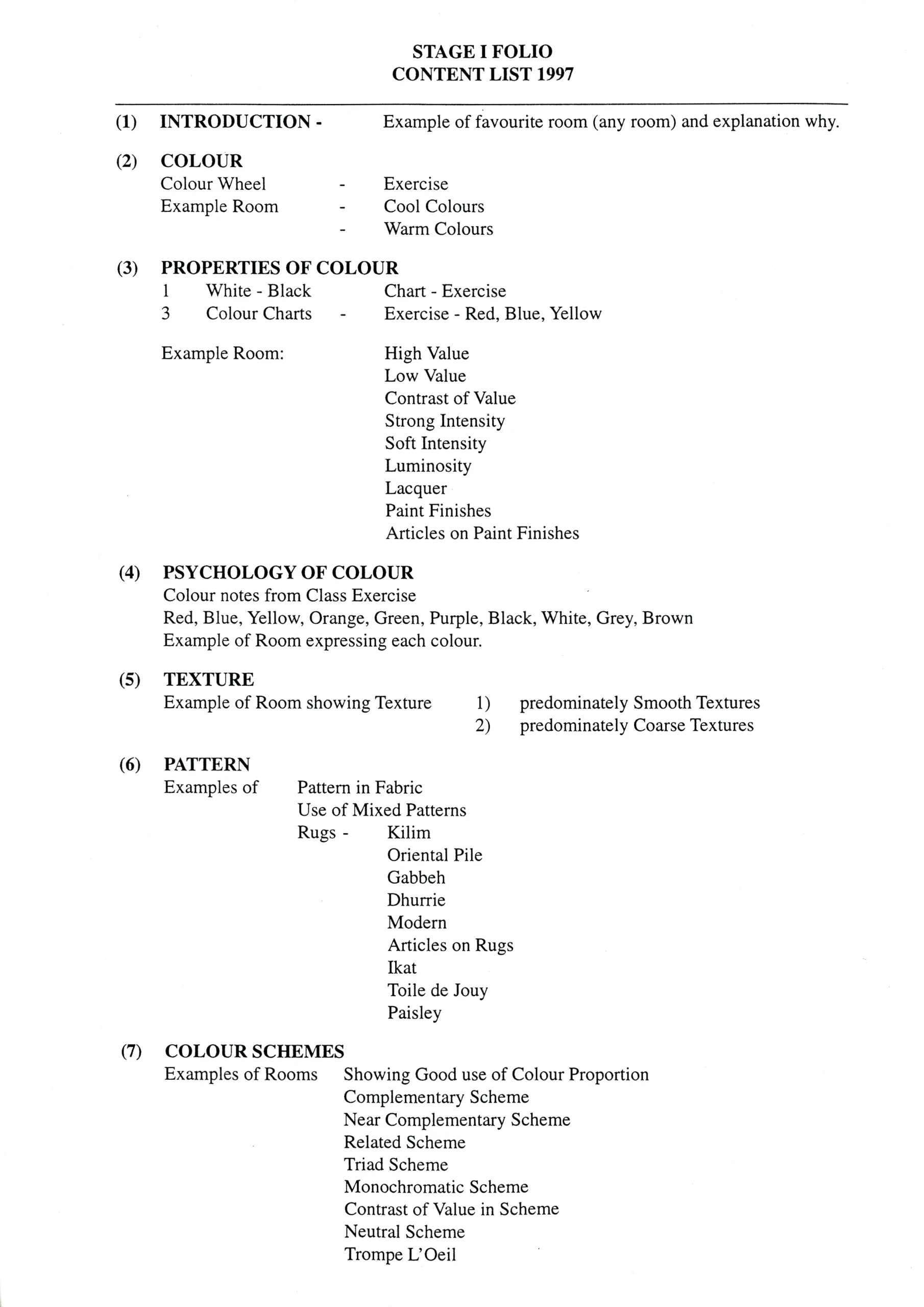 3 Stage 1 Folio Content List 1997-11
